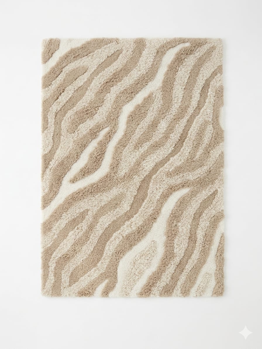 Ivory & Sand Wave textured shag rug
